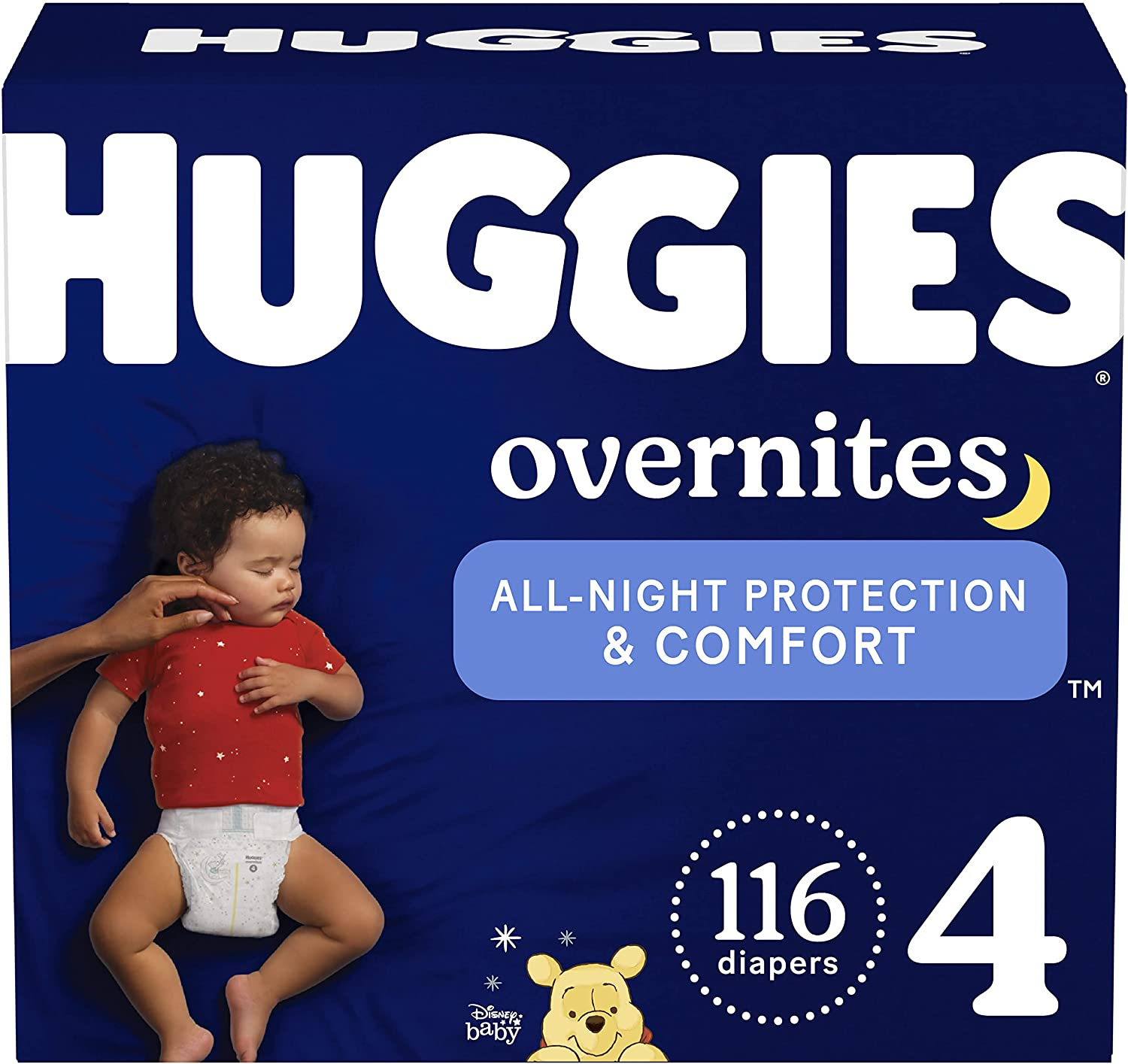 Overnight Diapers Size 4 (22-37 lbs), 116 Ct, Huggies Overnites Nighttime Baby Diapers